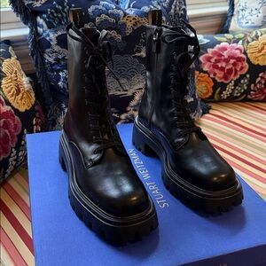 Stuart Weitzman Emerson Lace-up Combat Boots in Black Size 37(NEW)